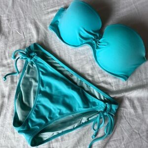 Victoria’s Secret 3 piece padded strapless bikini with tie side bottoms Medium